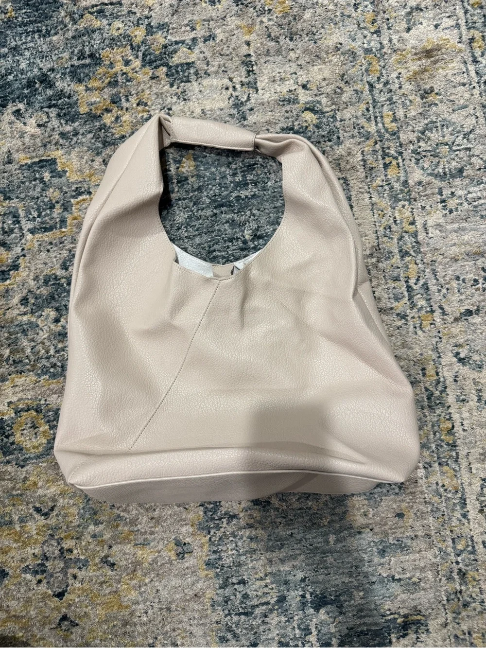 Soft Pebbled Hobo Bag in Light Beige
